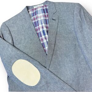 Paisley & Gray Blazer Mens M Blue Sport Coat Jacket Linen Blend Elbow Patches